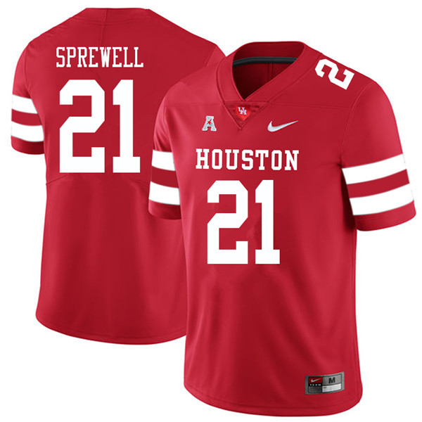 2018 Men #21 Gleson Sprewell Houston Cougars College Football Jerseys Sale-Red - Click Image to Close